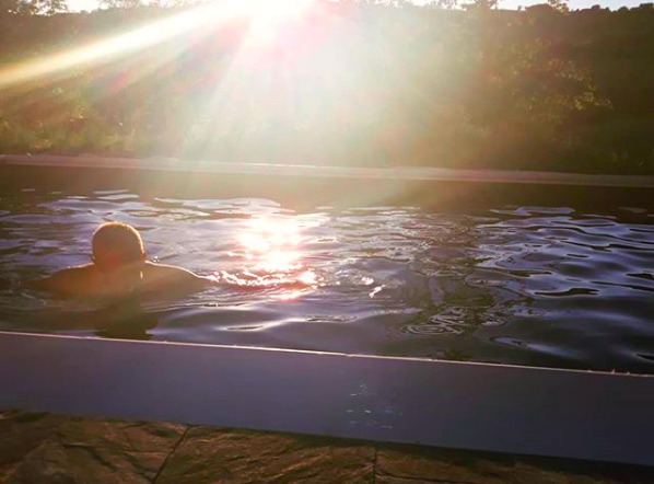 Sunset in the swimming pool